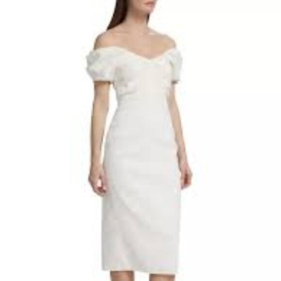 A.L.C Nora white off shoulder linen blend sheath midi dress size 0 - Picture 5 of 9